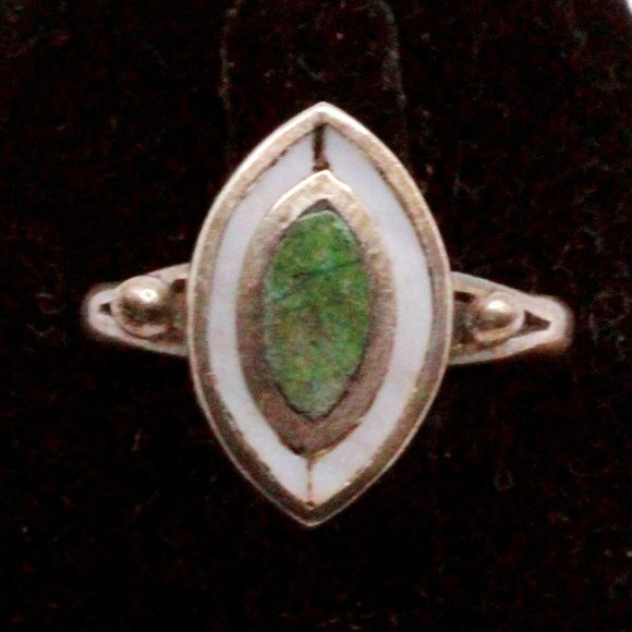 Carsi Mexico Sterling Silver Turquoise Mother of Pearl Inlay Ring - Picture 1 of 6